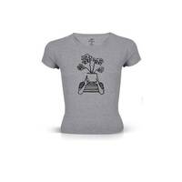 Plant Face Vinyl Printed 100% Cotton Women T-Shirt, Color: light gray, image 