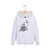 Wolf Vinyl Printed 100% Cotton Unisex Hoodie, Color: White, image 