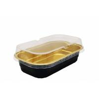 Rectangular black and gold aluminum bowl with transparent lid, size 290 ml / 192 pieces, image 