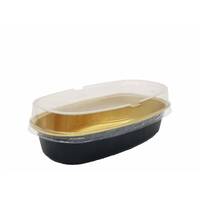 Oval black and gold aluminum bowl with transparent lid, size 350 ml / 168 pieces, image 