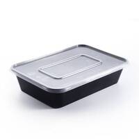 Black Rectangular Plastic Bowl With Lid size 1000g / 200 Pieces, image 