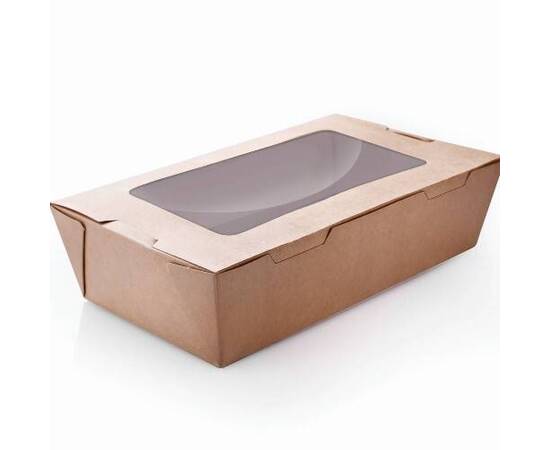 Brown Kraft Paper Boxes 40 Oz + Cover with Window / 200 Pieces, image 