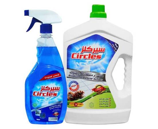 Circles Disinfectant and Cleaner for Floors Pine 3 Liter + Glass Cleaner 700ml / 4 pieces, image 