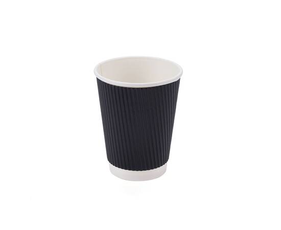 Hotpack Black rippled paper cups 12 oz (360ml) / 500 Pieces, image 