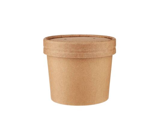 Hotpack Brown paper kraft bowl with lid 12 oz / 250 Pieces, image 