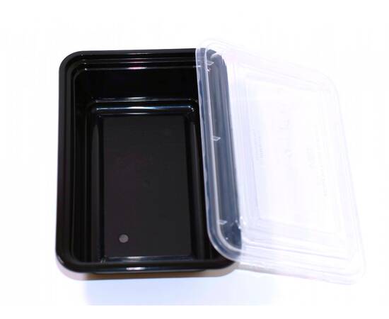 Black Rectangular Plastic Bowl With Lid size 28 / 150 Pieces, image 