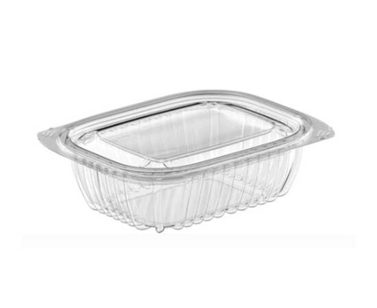 Rectangular plastic clear plate with attached lid size 16 Oz / 250 pieces, image 