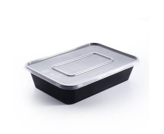 Black Rectangular Plastic Bowl With Lid size 1000g / 200 Pieces, image 